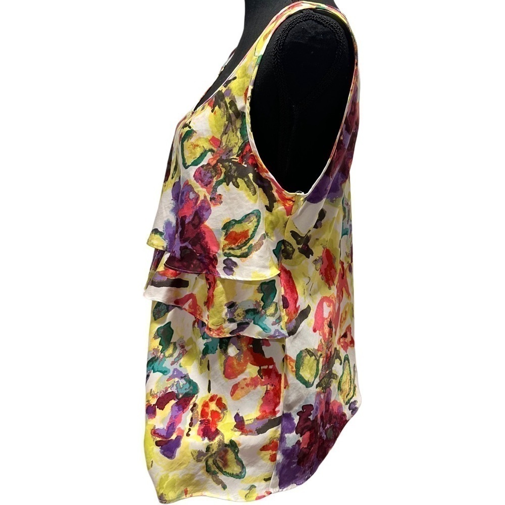 Daisy Fuentes Sleeveless Layered Floral Blouse Soft Vibrant No Sheer Large - Picture 6 of 16